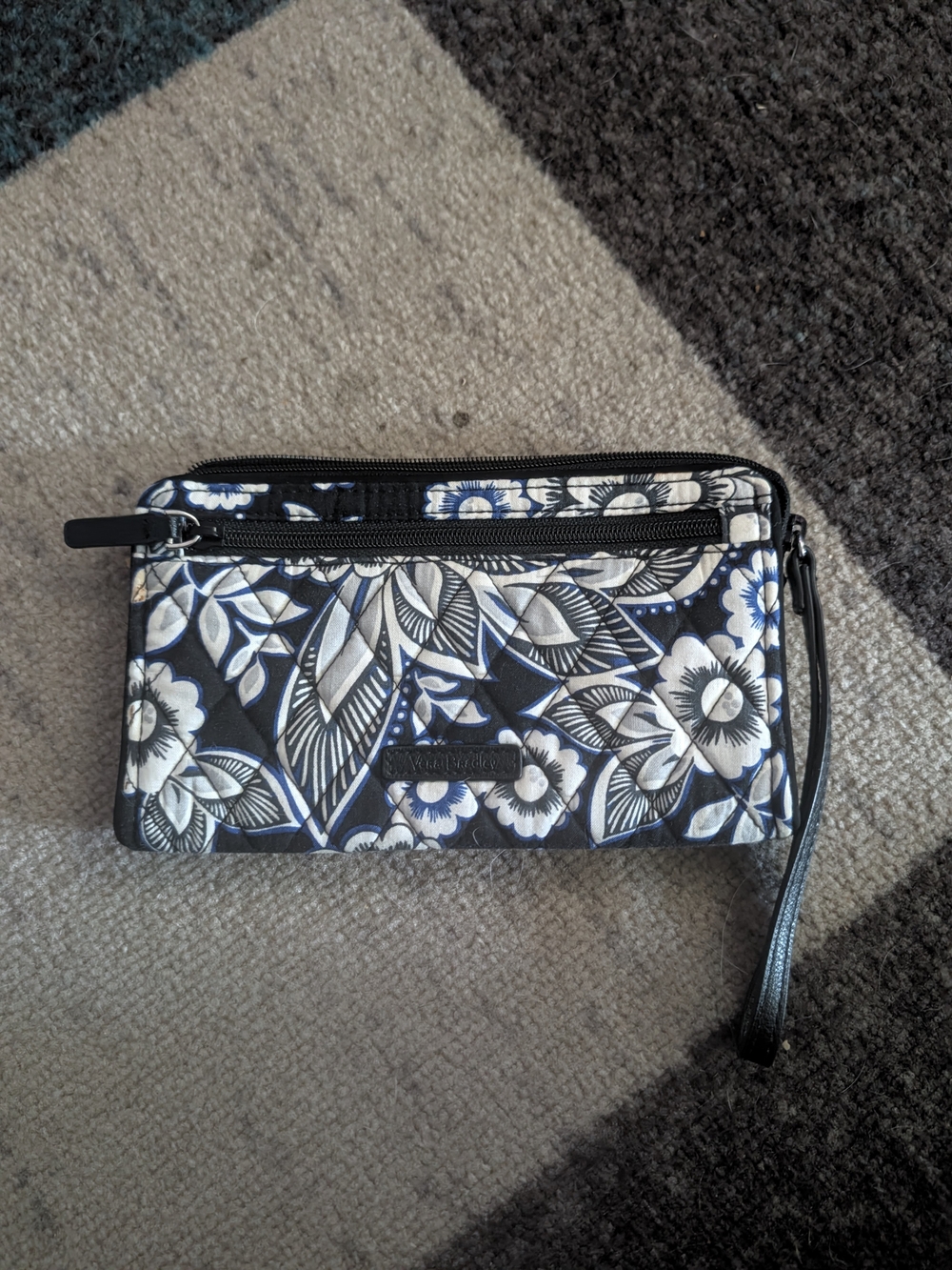 Vera Bradley Floral Quilted Wristlet Wallet - Black & White and Blue